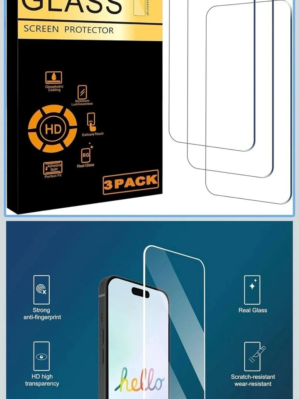 Ailun Glass Screen Protector 3-Pack Clear NWT